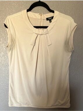 Premise Cream Cap-Sleeve Bow-Neck Blouse